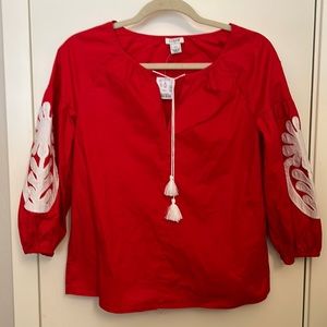 Red cotton peasant top NWT